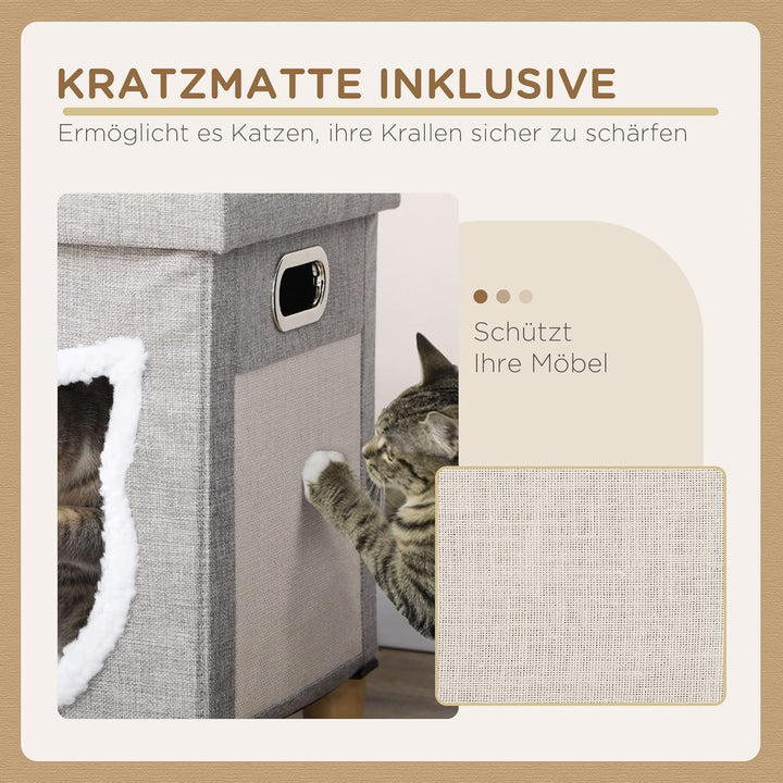 PawHut Katzenhöhle Katzenbett mit waschbarem Kissen, Kratzmatte, Spielball, Anti-Rutsch-Fussmatten K
