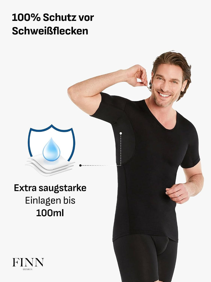 FINN Anti-Schweiss Unterhemd Herren mit Rundhals-Ausschnitt - Unterziehshirt Männer mit Einsätzen ge