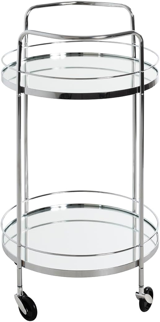 HAKU Möbel Servierwagen, Chrom, Metall, Spiegel 5 mm - Masse: H 80 x Ø 48 cm, Style: Art Deco, Chrom