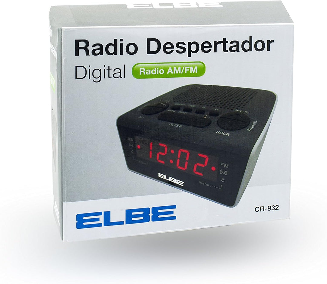 Elbe CR-932 Digitaler Funkwecker, mit AM-/FM-Radio, Schwarz/Weiss