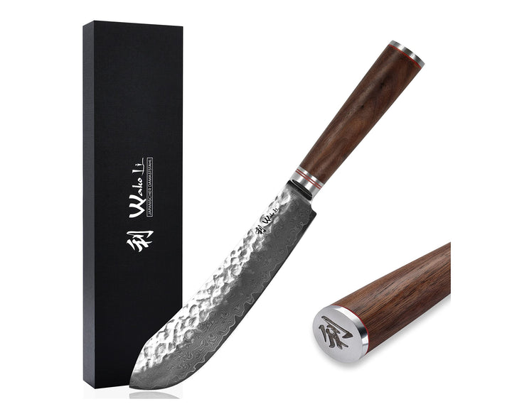 Wakoli Nussbaum Damastmesser Blockmesser mittel extrem scharfe 25 cm Klinge aus 67 Lagen I Damast Kü
