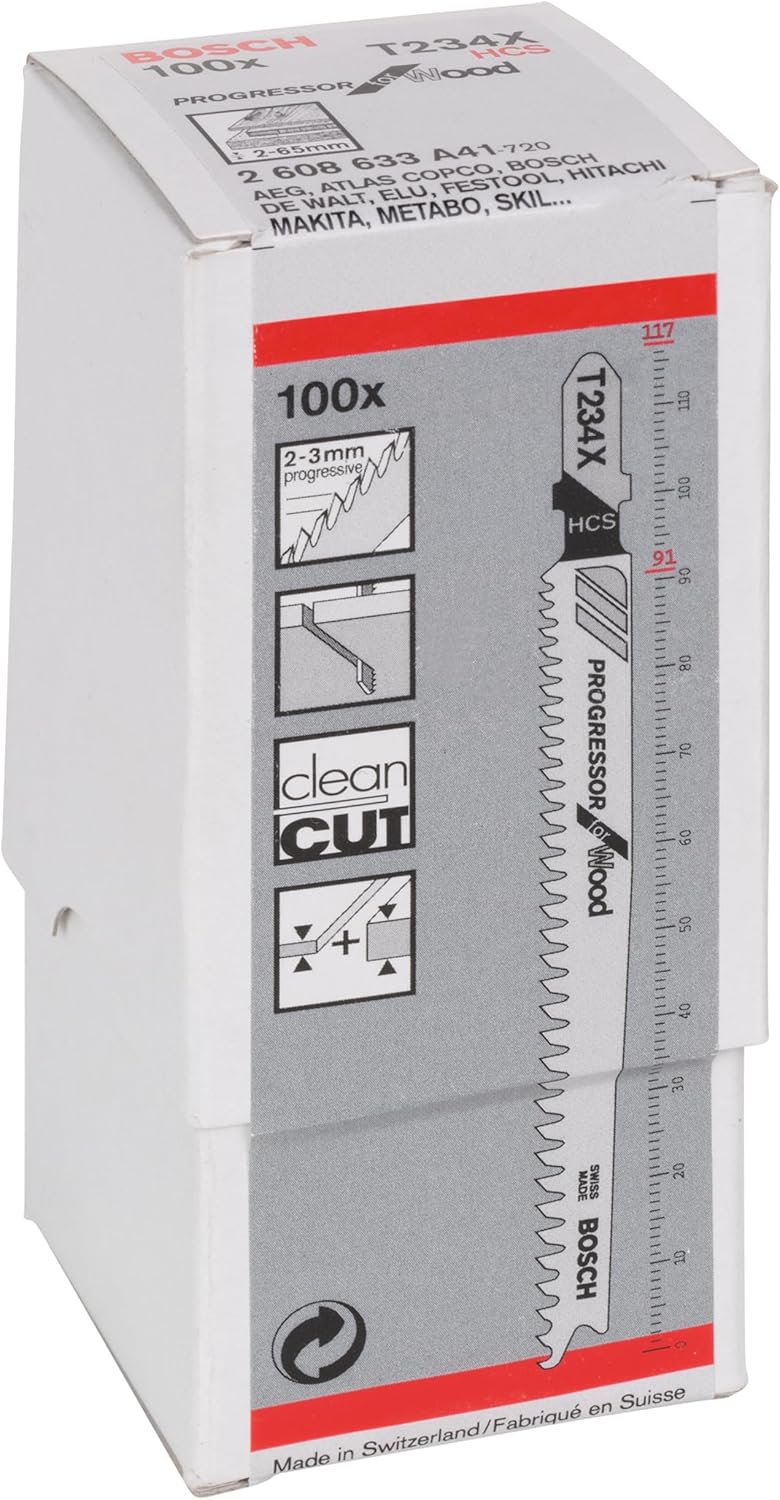 Bosch Professional 100 x Stichsägeblatt T 234 X (für weiches Holz, gerader Schnitt, Zubehör Stichsäg