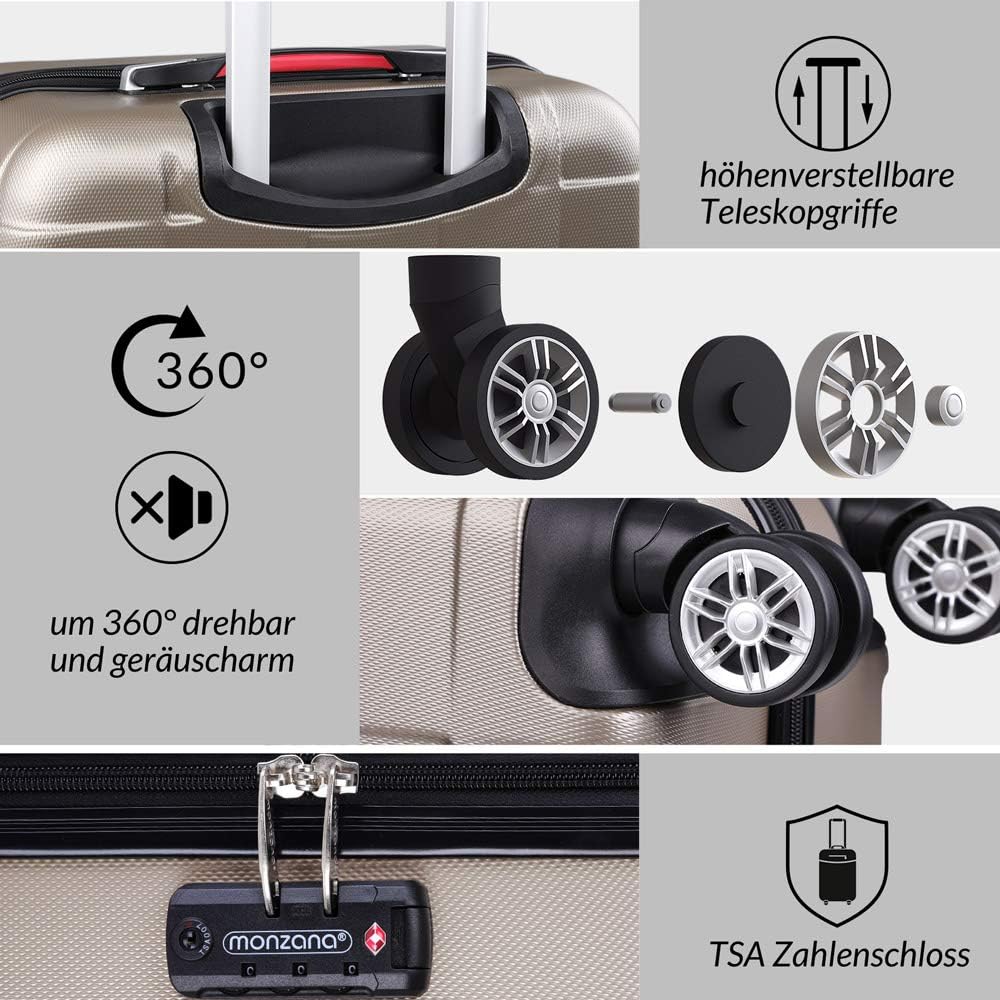 MONZANA® 2er Set Koffer Boardcase M, XL Gelgriffe TSA Schloss Reisekoffer Trolley Kofferset Handgepä