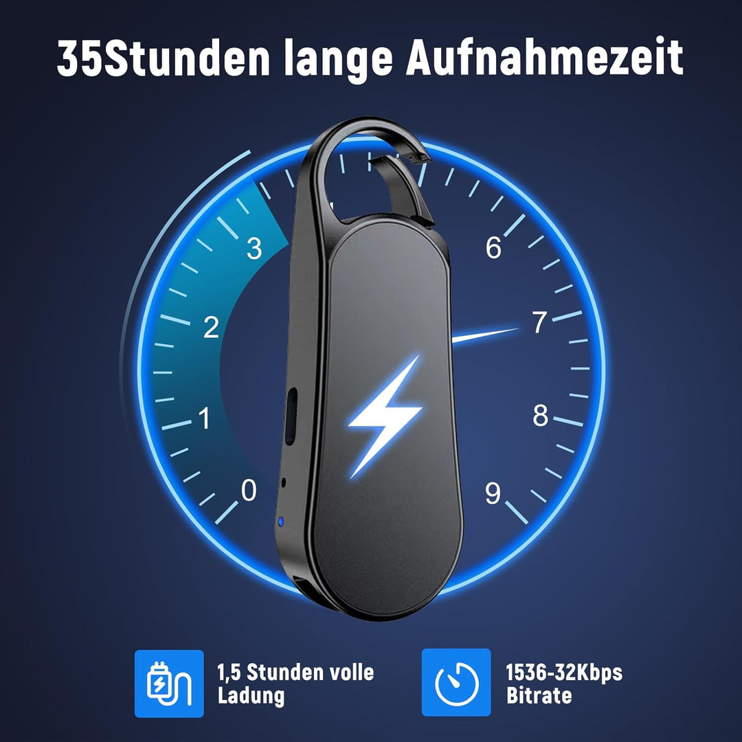 64GB Ponovo Diktiergerät im Schlüsselanhänger-Design mit Metallgehäuse, EIN-Tasten-Bedienung, 1536kb