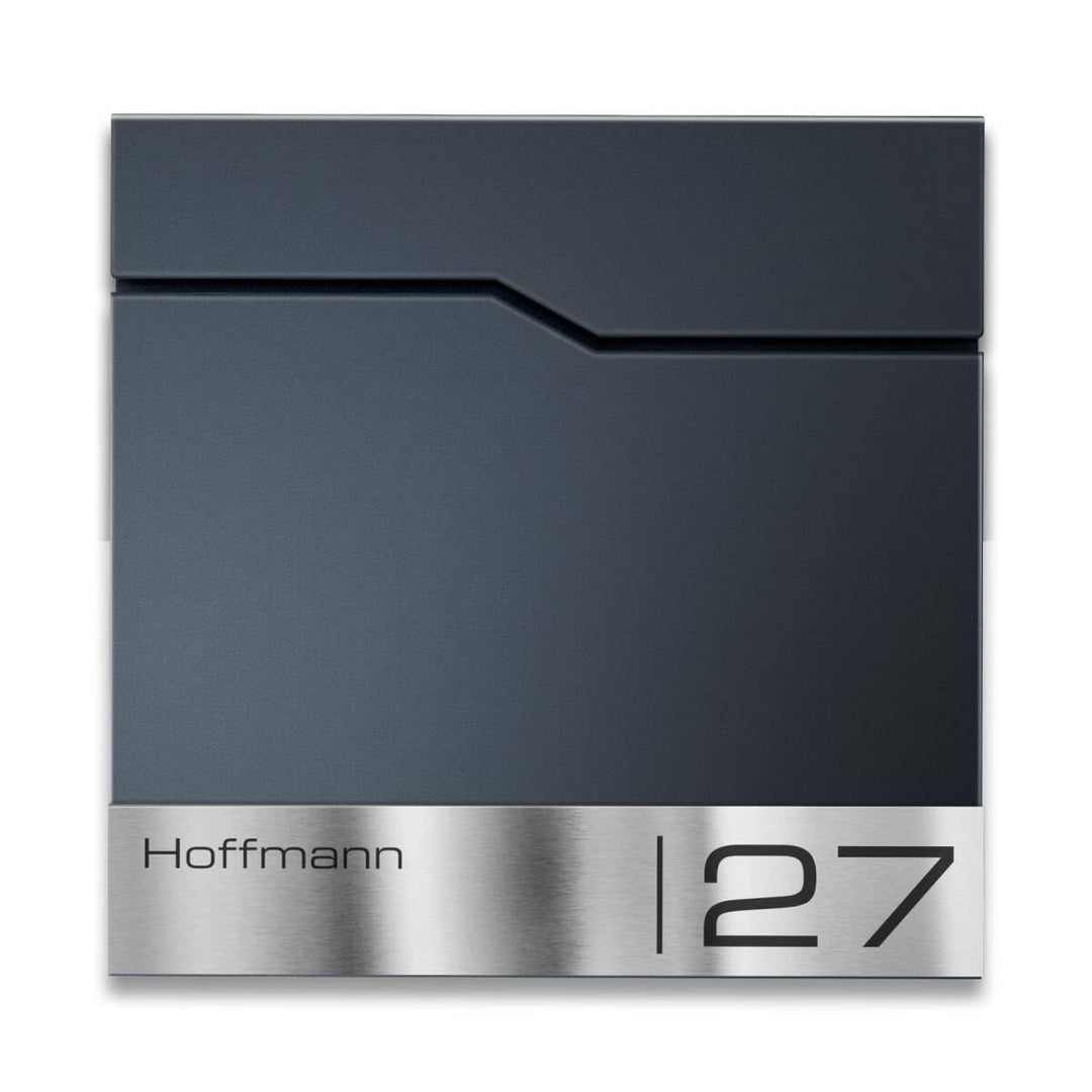 Metzler Briefkasten in Anthrazit RAL 7016 Enno - Wandbriefkasten mit V2A Edelstahl-Namensschild & Ze