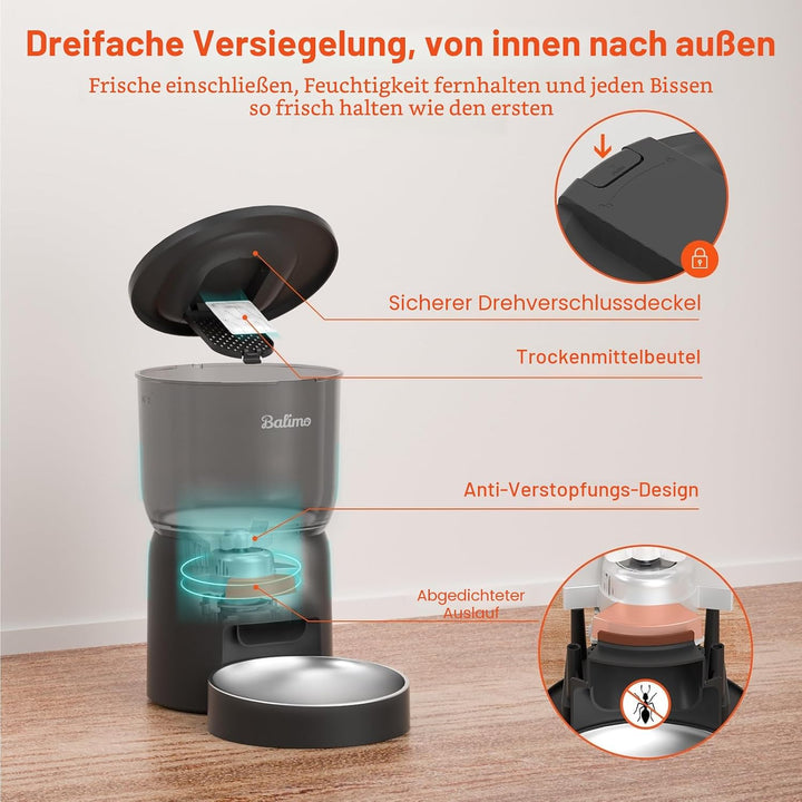 Balimo 3 l automatischer Katzenfutterspender | Futterspender für Katzen 2,4 G WiFi | Sprachfunktion