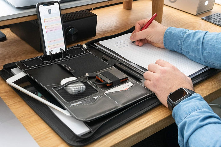 AZORIS PREMIUM® Schreibmappe A4 Premium Konferenzmappe mit viel Stauraum und 13 Zoll Fach für Tablet