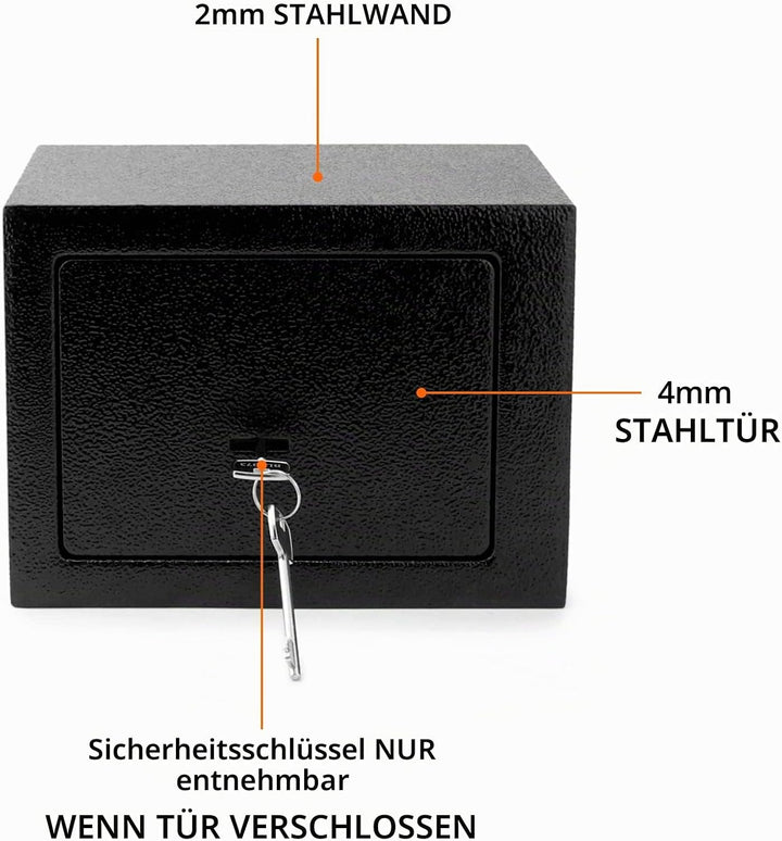 QWORK® Klein Safe Tresor 23 x 17 x 17 cm mit Triple-Bit Schlüssel, Möbeltresor Hohe Sicherheit Stahl