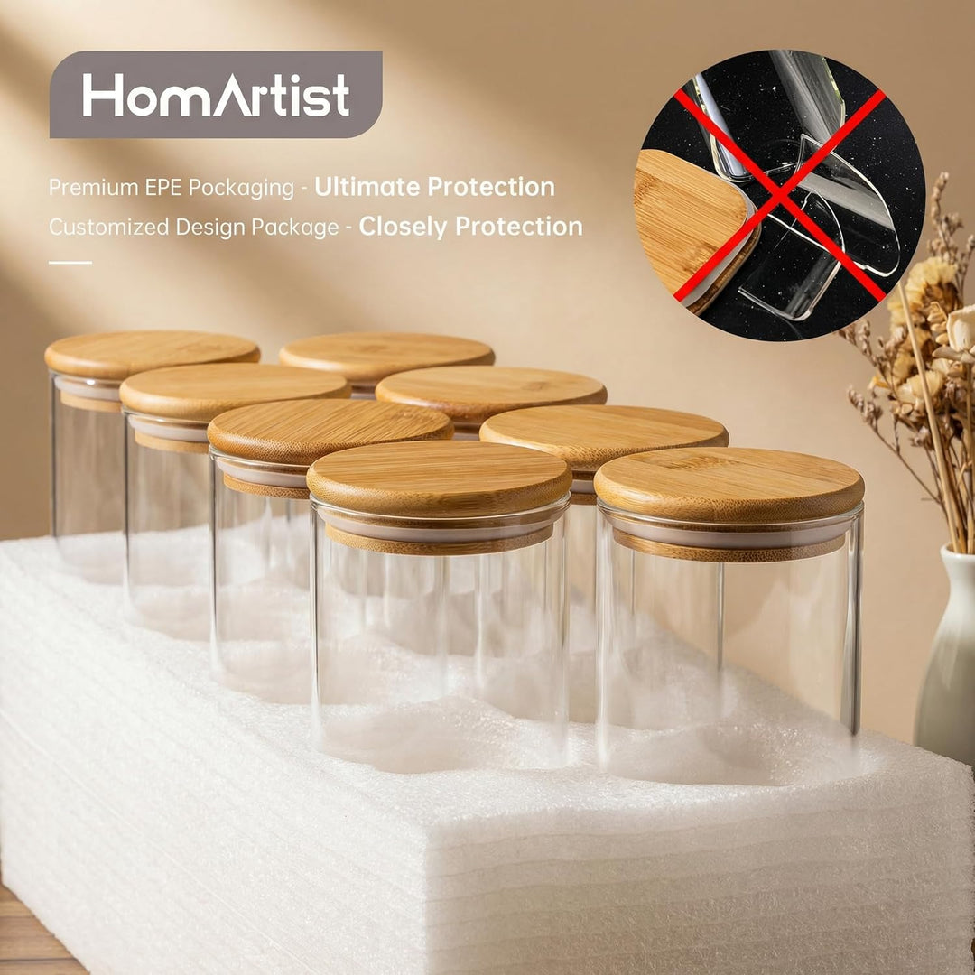 HomArtist Glasdosen mit Bambusdeckel 34 FL OZ [8er Set], Glasdosen mit luftdichtem Deckel, Glasbehäl