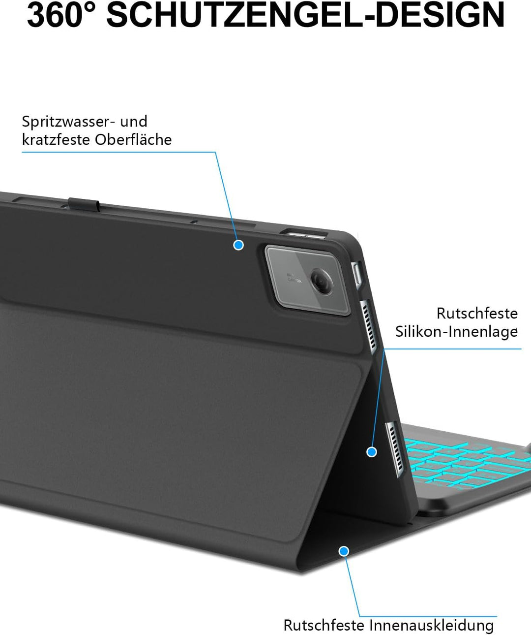 JADEMALL Hülle mit Tastatur für Lenovo Idea Tab Plus 12,1 Zoll (2025) TB361FU/TB361ZU, QWERTZ Deutsc