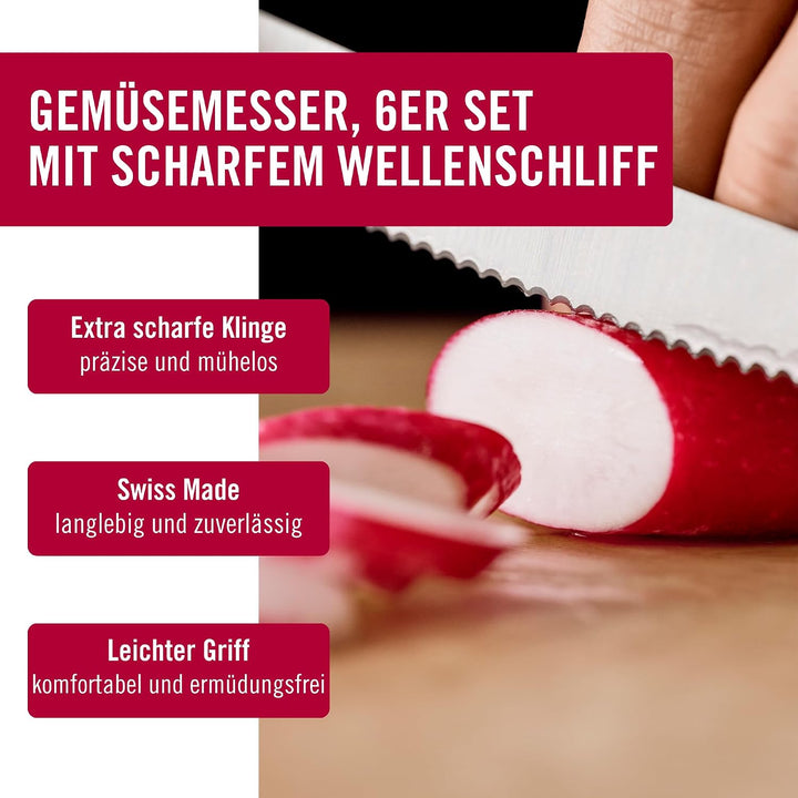 Victorinox 6 Stück Tafelmesser Brotzeitmesser Swiss Classic (Schwarz, One Size) Schwarz