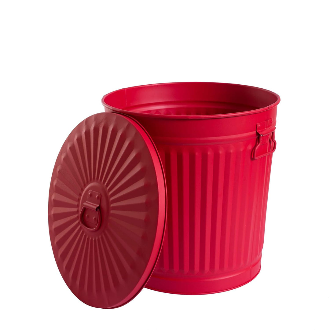 Jinfa Retrodesign Mülleimer mit Deckel | Rot | Ø 36 cm, Höhe 36,5 cm, 35 Liter 1 Stück - 35 Liter -