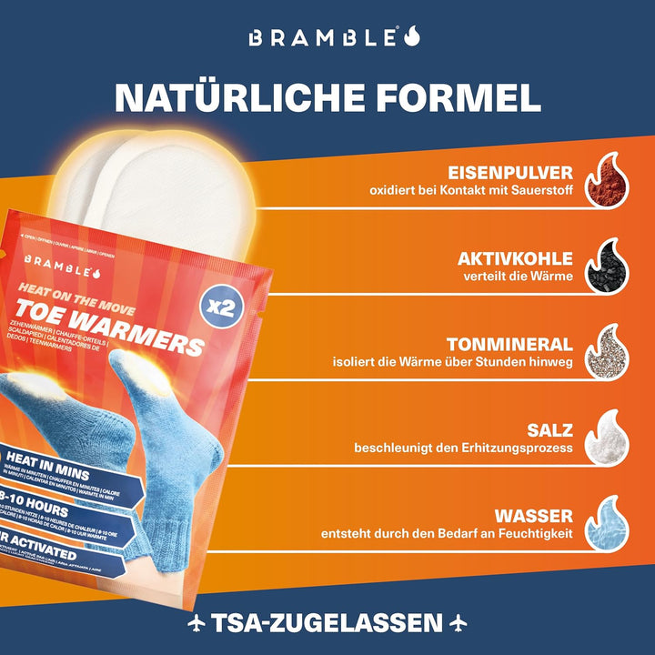BRAMBLE - 80 Stück Natürliche Luftaktivierte Fusswärmer (40 Paar) - Sohlenwärmer für Outdoor, Wander