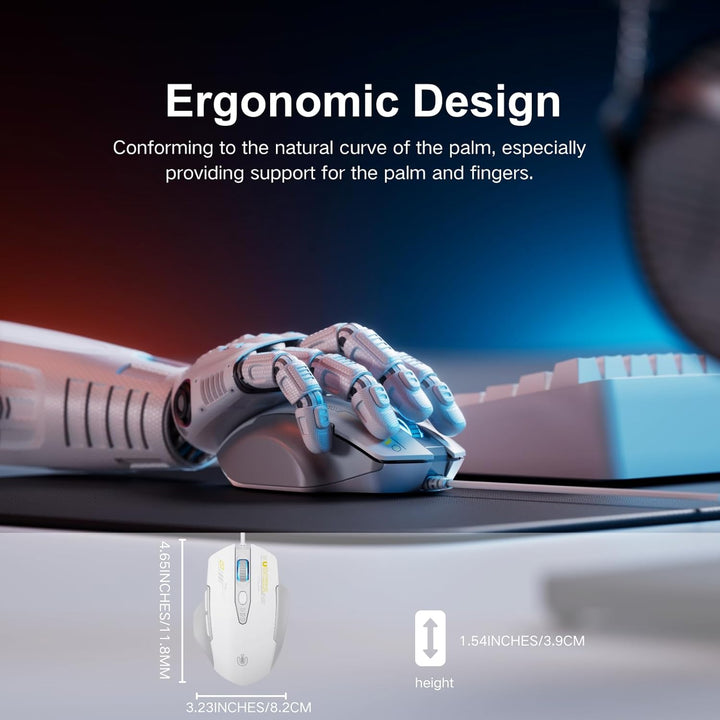 Uineer Maus Mit Kabel, ergonomisches Design, bis zu 7200 DPI einstellbar mit 6 Tasten, Computer Maus