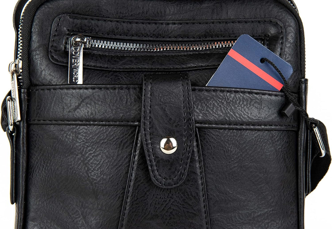 Coveri Umhängetasche aus Kunstleder für Herren, Arbeit, Büro, Freizeit, Handyhalter, Reissverschluss