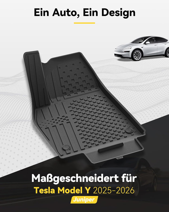 3W Fussmatten für Tesla Model Y Neu 2025 2026 Juniper, TPE Allwetter Massgeschneiderte Gummimatten f