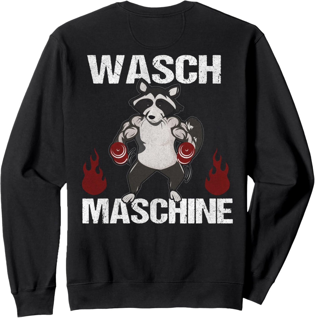 Backprint Wasch Maschine Waschbär Fitness und Training Sweatshirt