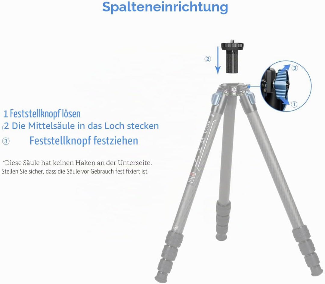 SIRUI ST-Z Kurze Mittelsäule, Kohlefaser-Säule für ST-Stative, Unterwinkelfotografie, Passend für SI