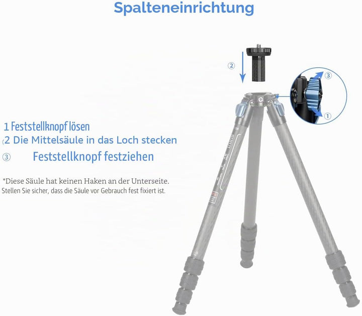 SIRUI ST-Z Kurze Mittelsäule, Kohlefaser-Säule für ST-Stative, Unterwinkelfotografie, Passend für SI