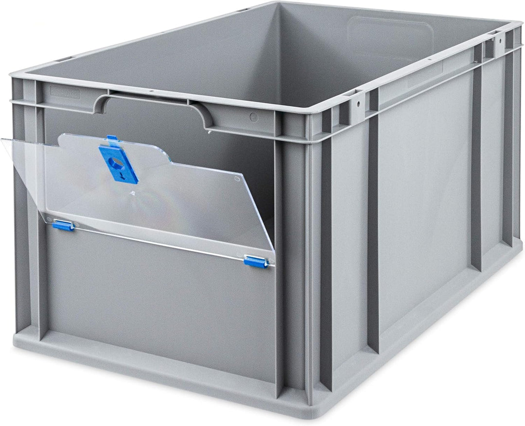 aidB Eurobox NextGen Insight Cover blau, 600x400x320 mm, Cover hoch, robuste Regalbox mit Entnahmeöf