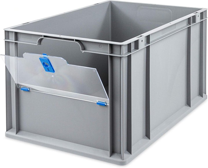 aidB Eurobox NextGen Insight Cover blau, 600x400x320 mm, Cover hoch, robuste Regalbox mit Entnahmeöf