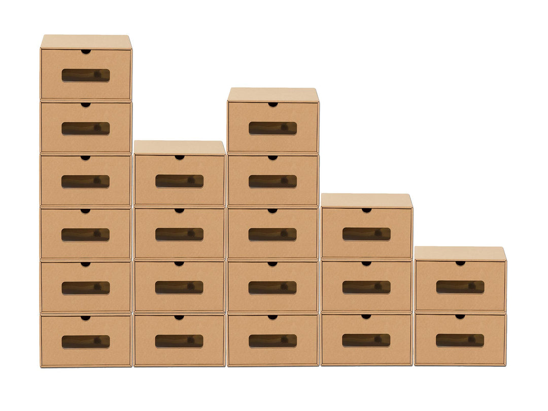 BigDean 20er Boxen-Set mit Sichtfenster & Schublade - Pappkarton aus Kraftpapier - Schuhbox Spielzeu