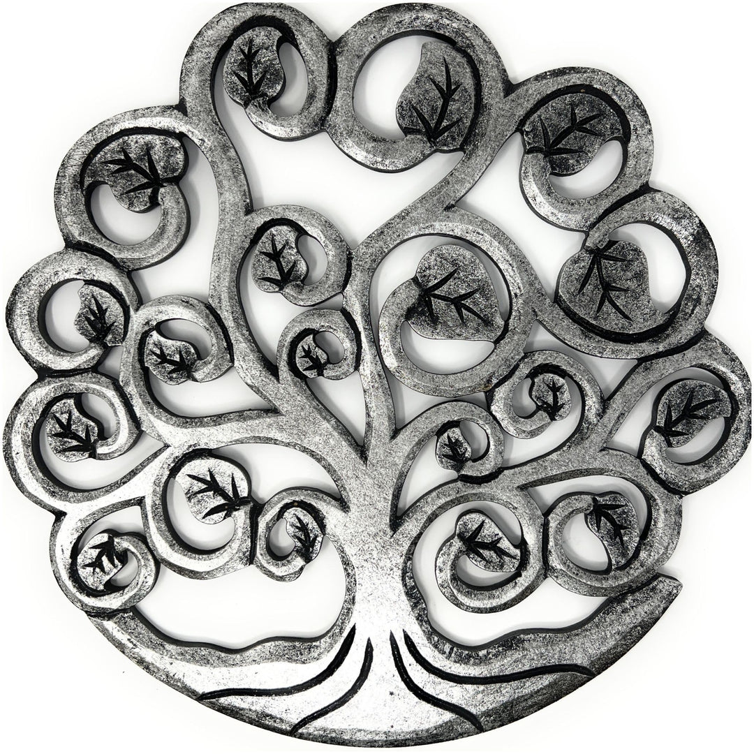 Trintura Baum des Lebens Wanddeko Holz 30cm Silber, Lebensbaum Holz Wandbild Lebensbaum Deko - Hochw