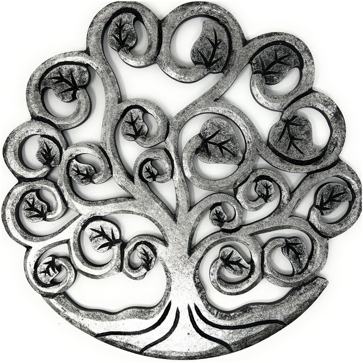 Trintura Baum des Lebens Wanddeko Holz 30cm Silber, Lebensbaum Holz Wandbild Lebensbaum Deko - Hochw