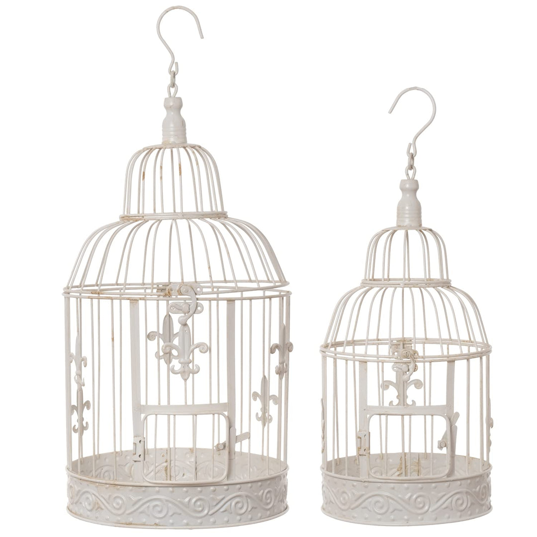 Moritz Deko-Vogelkäfig weiss rund 2er Set mit Fleur de Lis verziert Pflanzkäfig Dekokäfig für Blumen