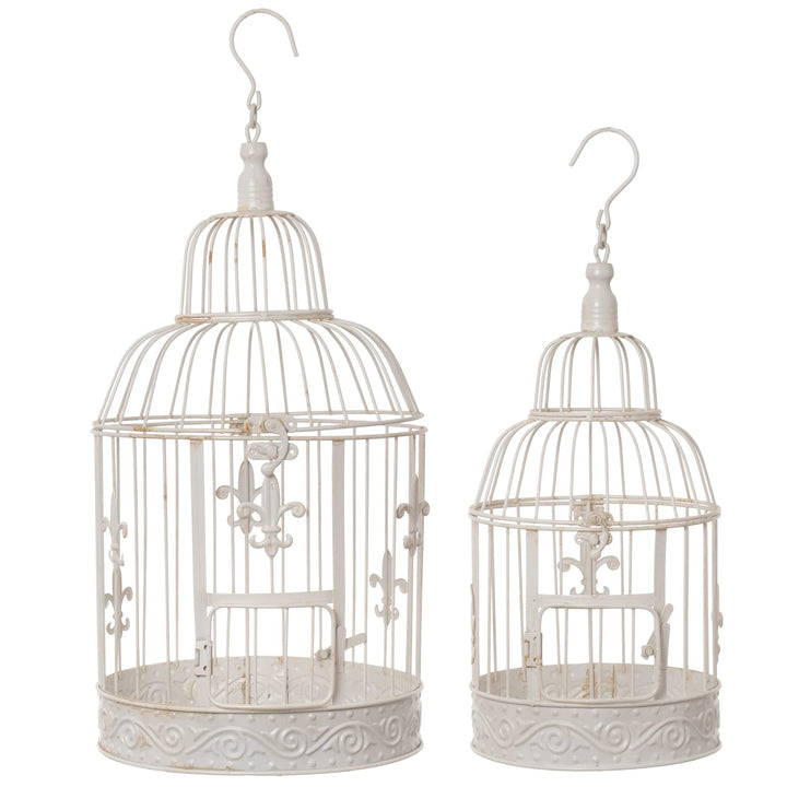 Moritz Deko-Vogelkäfig weiss rund 2er Set mit Fleur de Lis verziert Pflanzkäfig Dekokäfig für Blumen