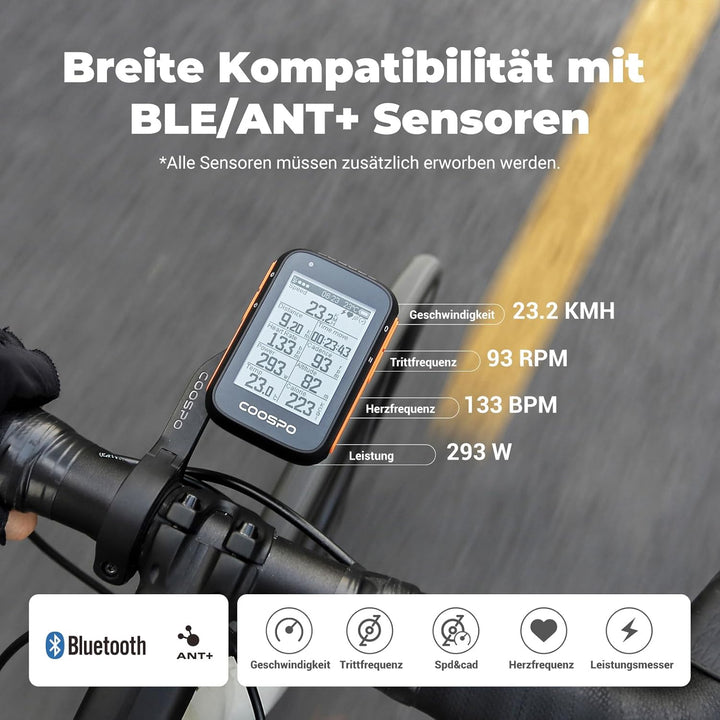 COOSPO BC200 Ciclocomputer GPS Bluetooth 5.0 ANT+, Computer Bicicletta Senza Fili Wireless Con LCD s