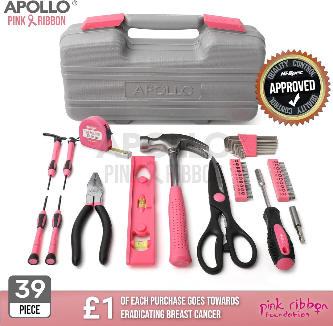 Apollo pinker Frauen Werkzeugkoffer mit pinkem Werkzeug-Set 39 Teile, ein tolles Geschenk für Frauen