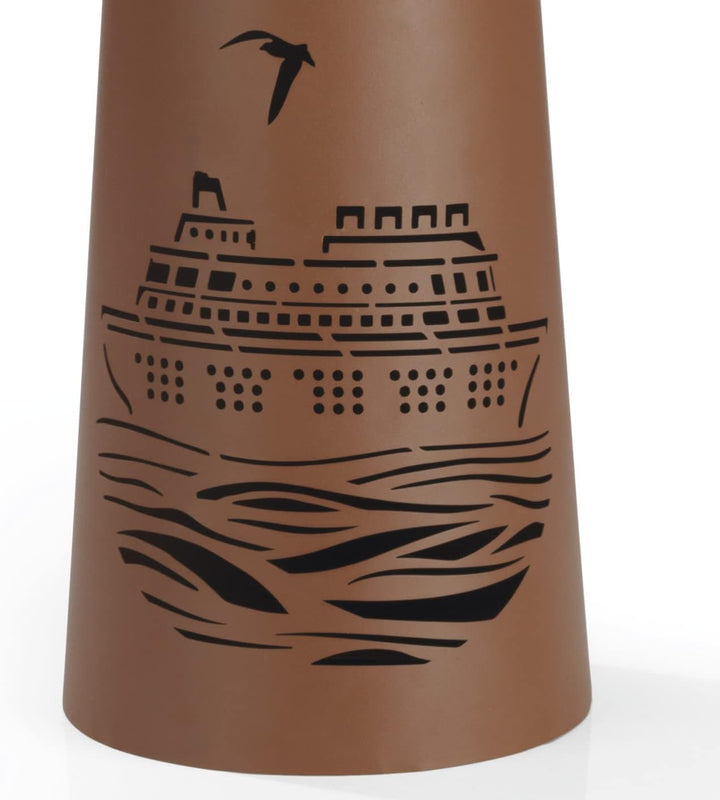 Hoberg LED Pflanzsäule im Leuchtturm Design und maritimer Stanzung in Rost-Optik | In- und Outdoor g