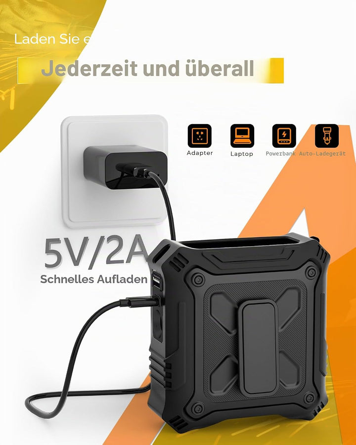 TUNISE Gürtelclip-Ventilator, 8000 mAh wiederaufladbarer Akku, 5 Stufen bis zu 24 h Laufzeit, integr