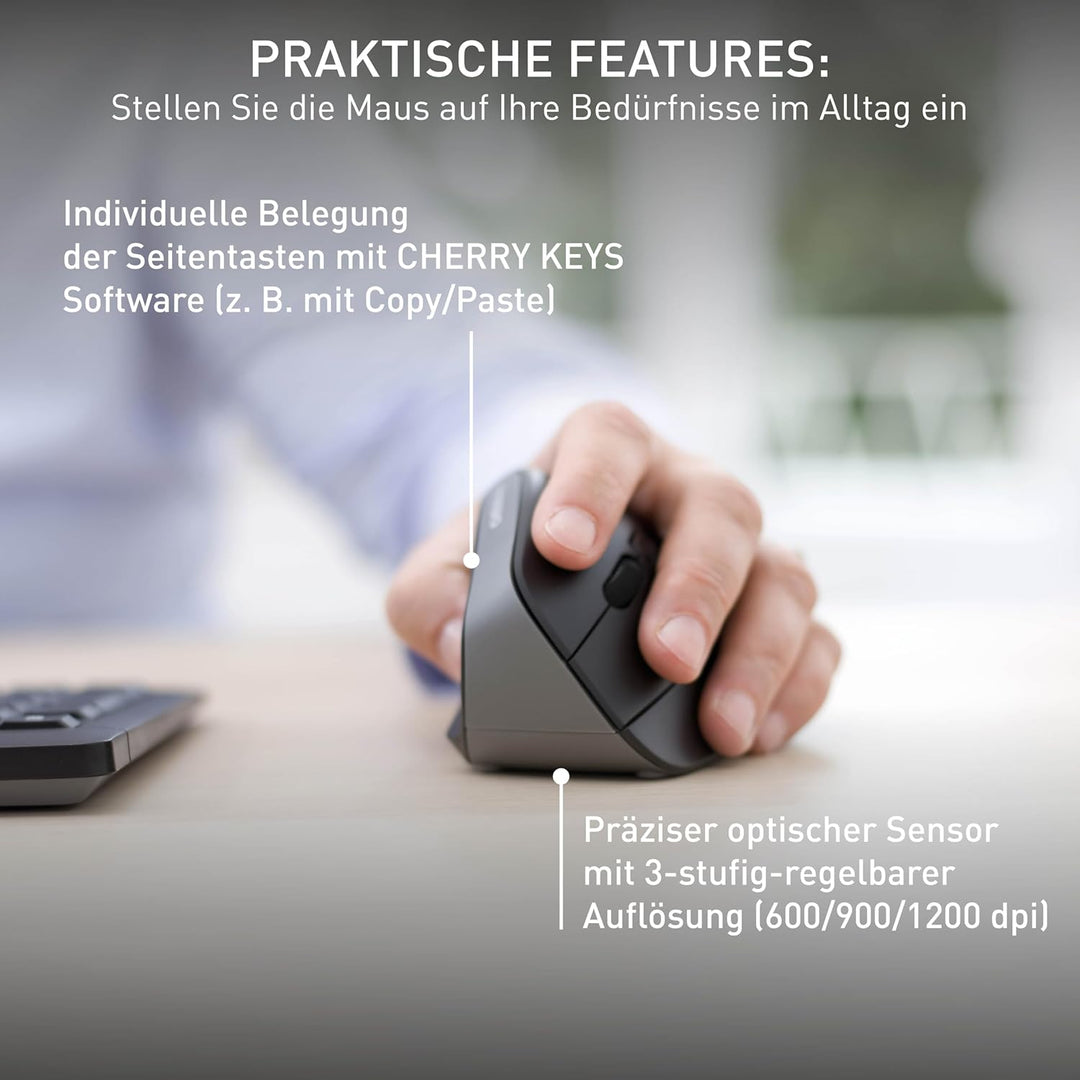 CHERRY MW 4500 Left, kabellose Maus, ergonomische Linkshändermaus im 45° Design, 6 Tasten und Scroll