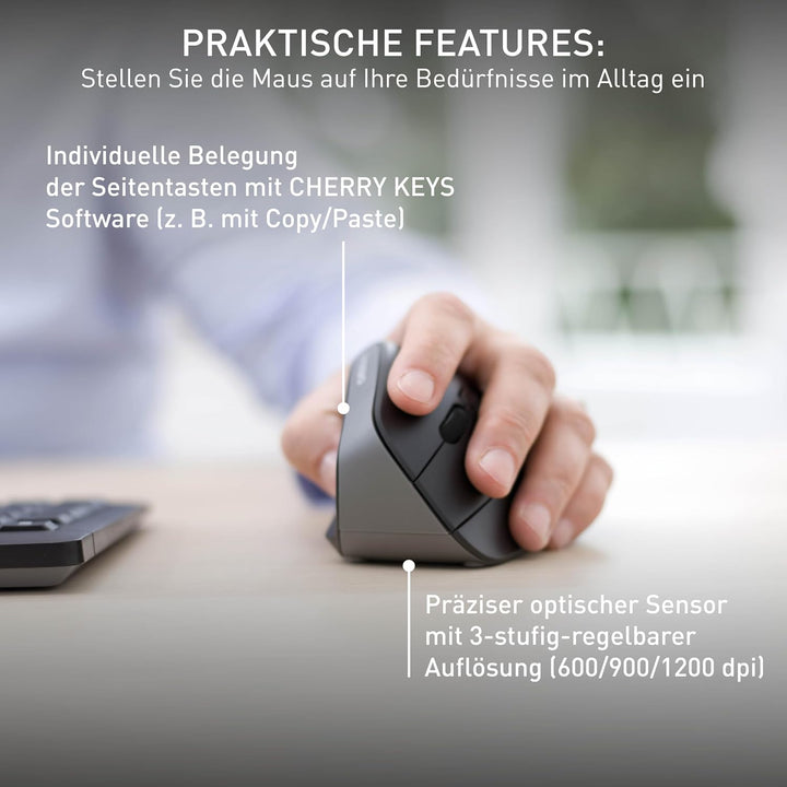CHERRY MW 4500 Left, kabellose Maus, ergonomische Linkshändermaus im 45° Design, 6 Tasten und Scroll
