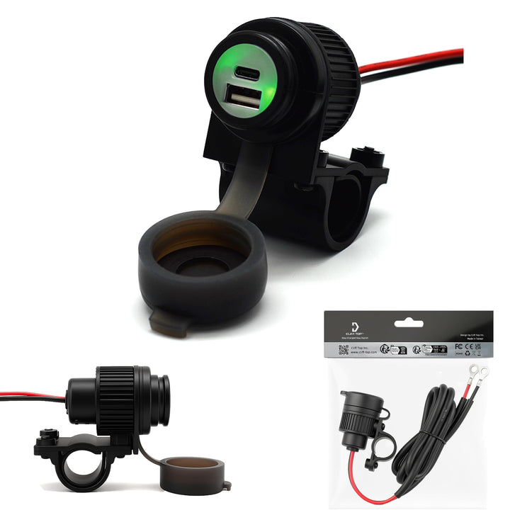 Cliff Top 36 W PD USB-C und QC 3.0 Motorrad-Lenker-USB-Ladegerät, mit magnetischem Netzschalter, Dua