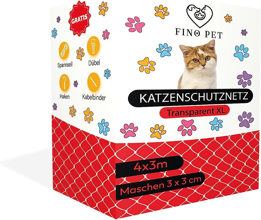 Katzennetz für Balkon 4x3 Meter transparent inklusive Befestigungsmaterial Katzenschutznetz Katzengi