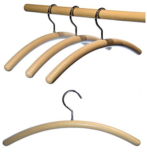 Hagspiel 10 STK. Garderobenbügel aus Buchenholz, Designerbügel „rund“ Natur lackiert, mit vernickelt