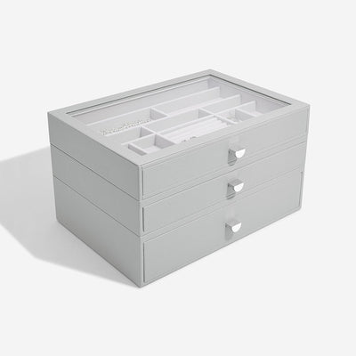 Stackers Pebble Grey Supersize Jewellery Box - Set of 3 (with Drawers), Pebble Grey