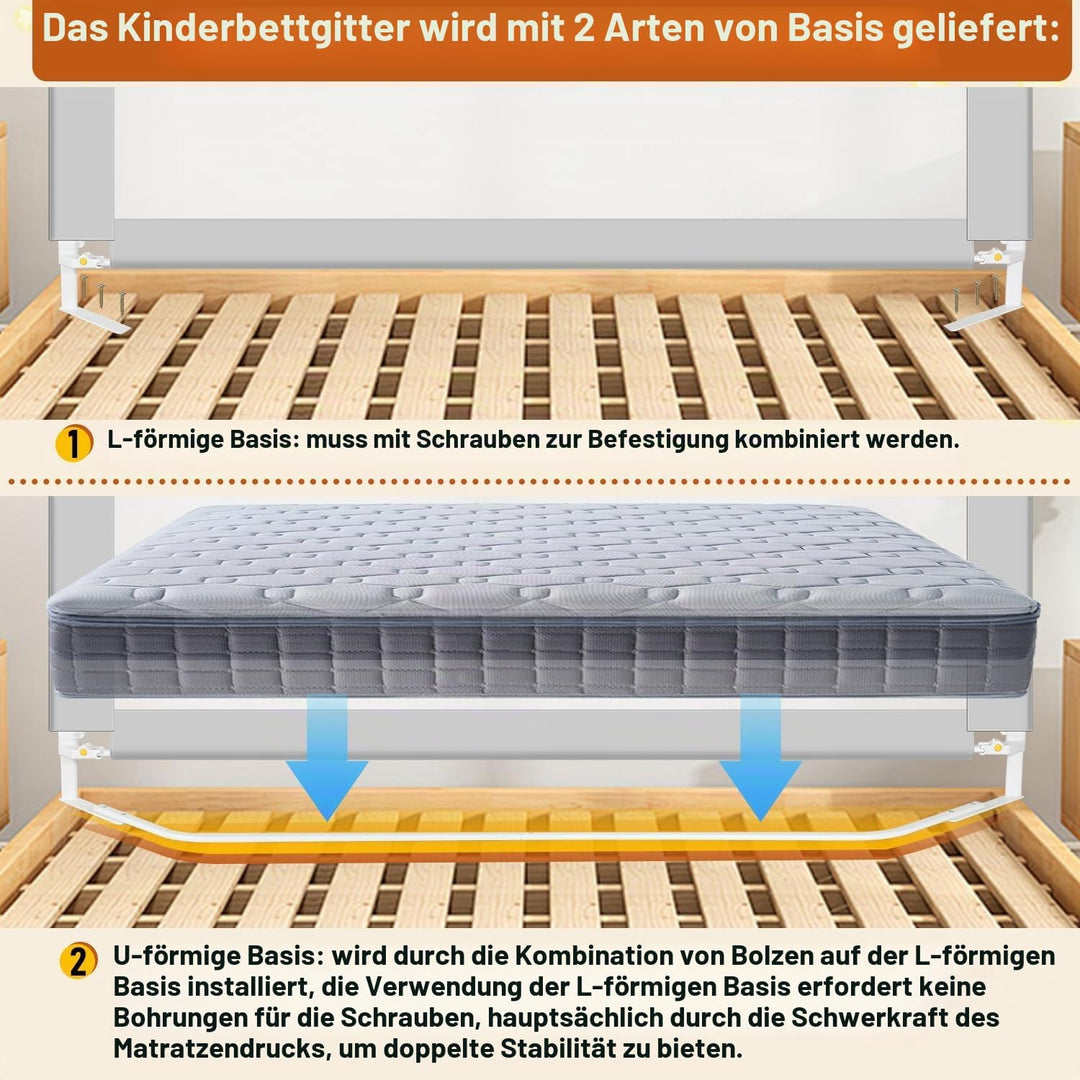 2x200cm+1x150cm Bettgitter Rausfallschutz, Klappbare Bettschutzgitter mit U-förmige Füsse, Kinderbet