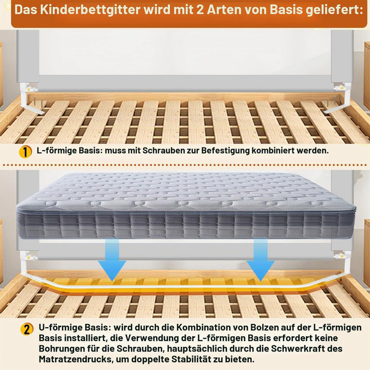 2x200cm+1x150cm Bettgitter Rausfallschutz, Klappbare Bettschutzgitter mit U-förmige Füsse, Kinderbet