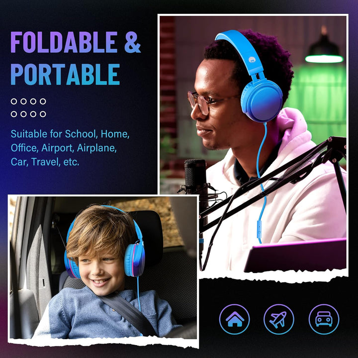 RockPapa Kinder Kopfhörer, Kabel Kopfhörer für Kinder, HD Stereo Kopfhörer mit Mikrofon für Kinder J