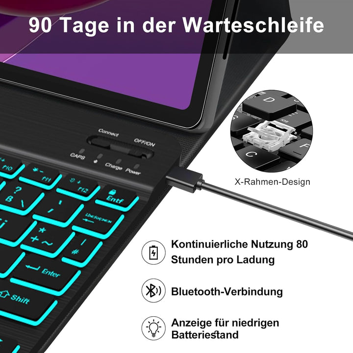 IVEOPPE Tastatur für Tab M11, QWERTZ Deutsch Tastatur, 7-Farbige Beleuchtung Magnetische Bluetooth K