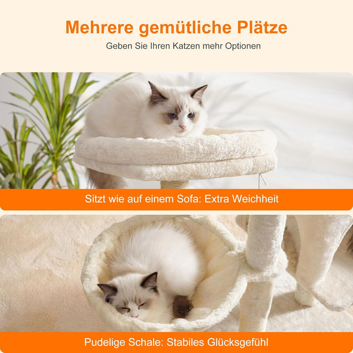 Heybly Kratzbaum mit Katzenbürste, Katzenbaum für Hauskatzen mit Gepolsterter Sitzstange aus Plüsch,