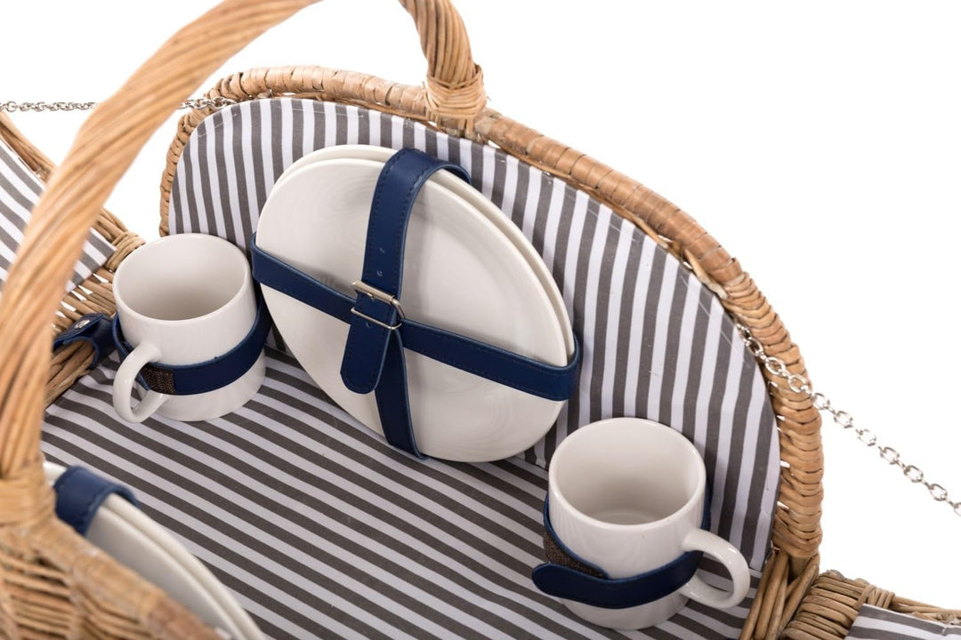 Picknickkorb für 4 Personen blau/weiss 41 x 33 x 29 cm