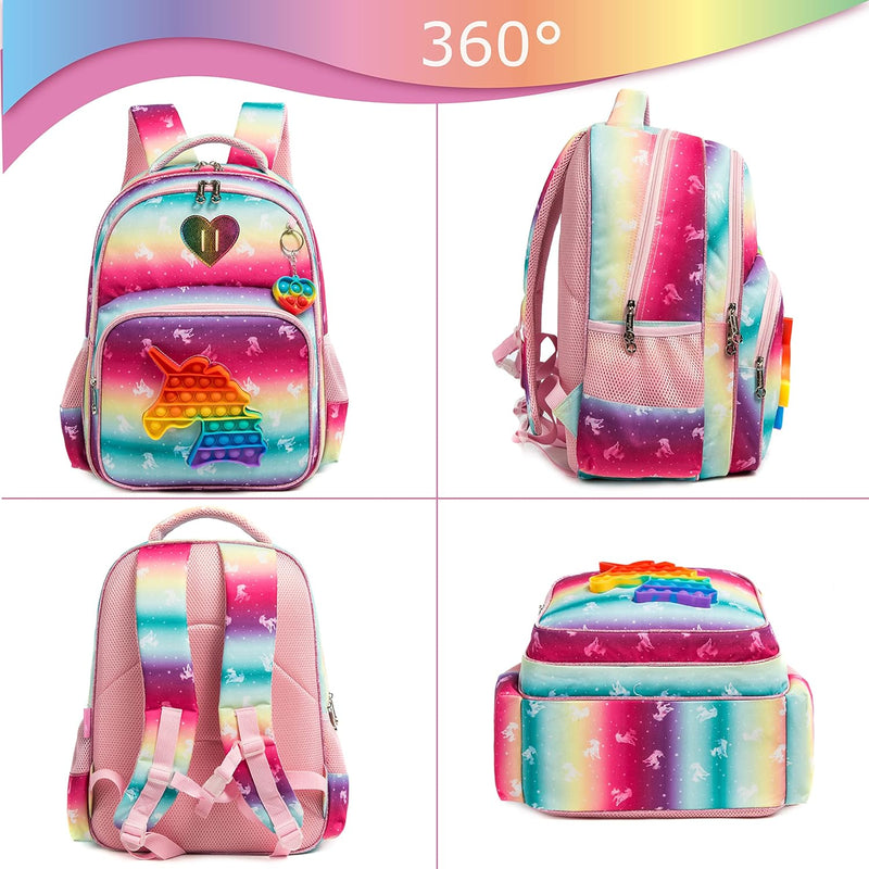 HTgroce Schulranzen Mädchen für Mädchen Pop it Rucksack Schulranzen Mädchen Set 3 in 1 mit Lunch Bag