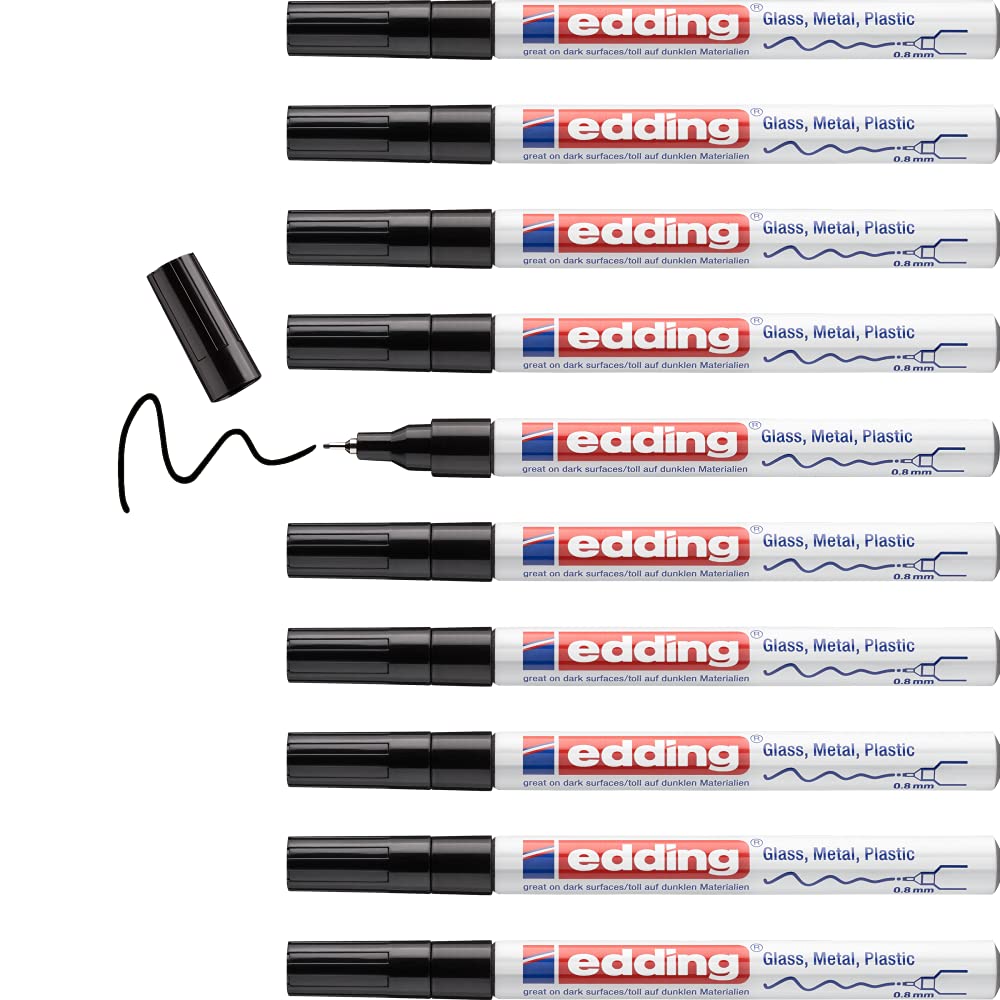 edding 780 Glanzlackmarker - schwarz - 10 Lackmarker - extra-feine Rundspitze 0,8 mm - Lackstift für