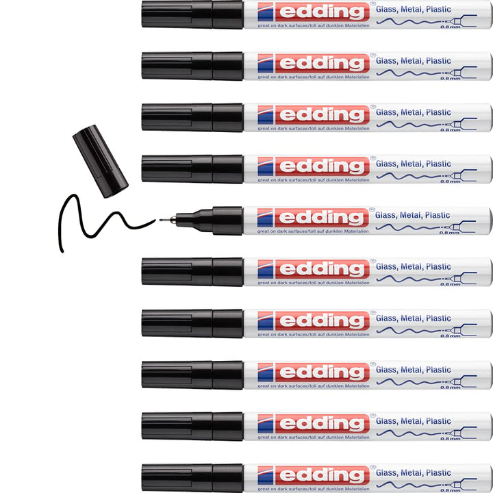 edding 780 Glanzlackmarker - schwarz - 10 Lackmarker - extra-feine Rundspitze 0,8 mm - Lackstift für