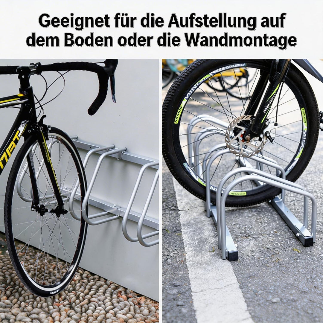 Fahrradständer für 6 Fahrräder – 16mm verzinkter Stahl, 30cm Abstand, für 35-55mm Reifen, Boden- &amp; W